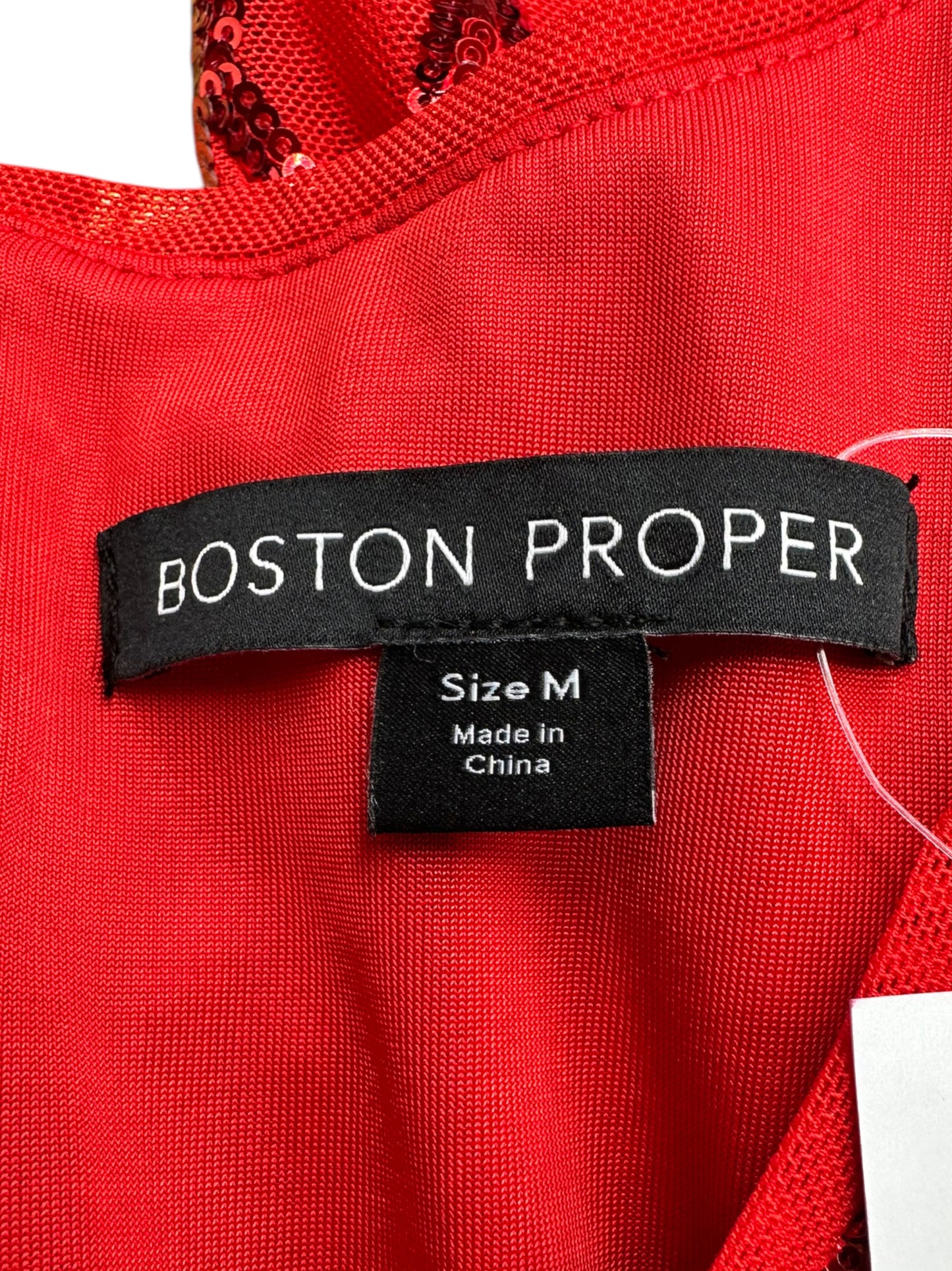 BOSTON PROPER NWT Red Sequin Sheer Midi Dress Size M