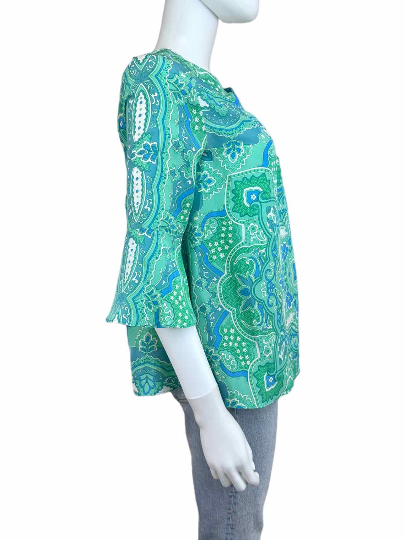 CALYPSO Green Paisly Silk Print Blouse Size XS