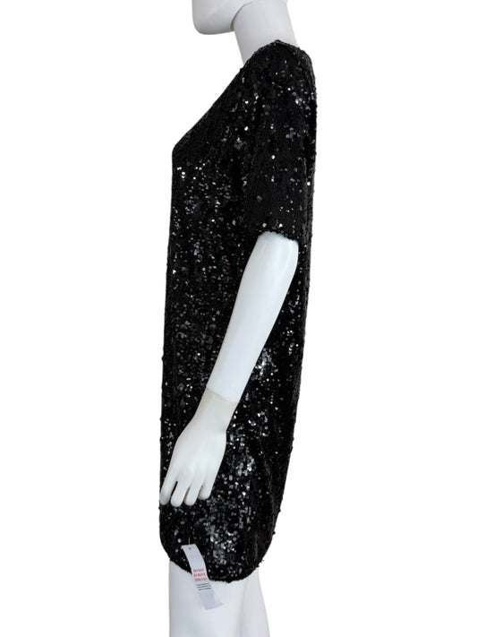 the drop NWT Black Sequined Mini Cocktail Dress Size M