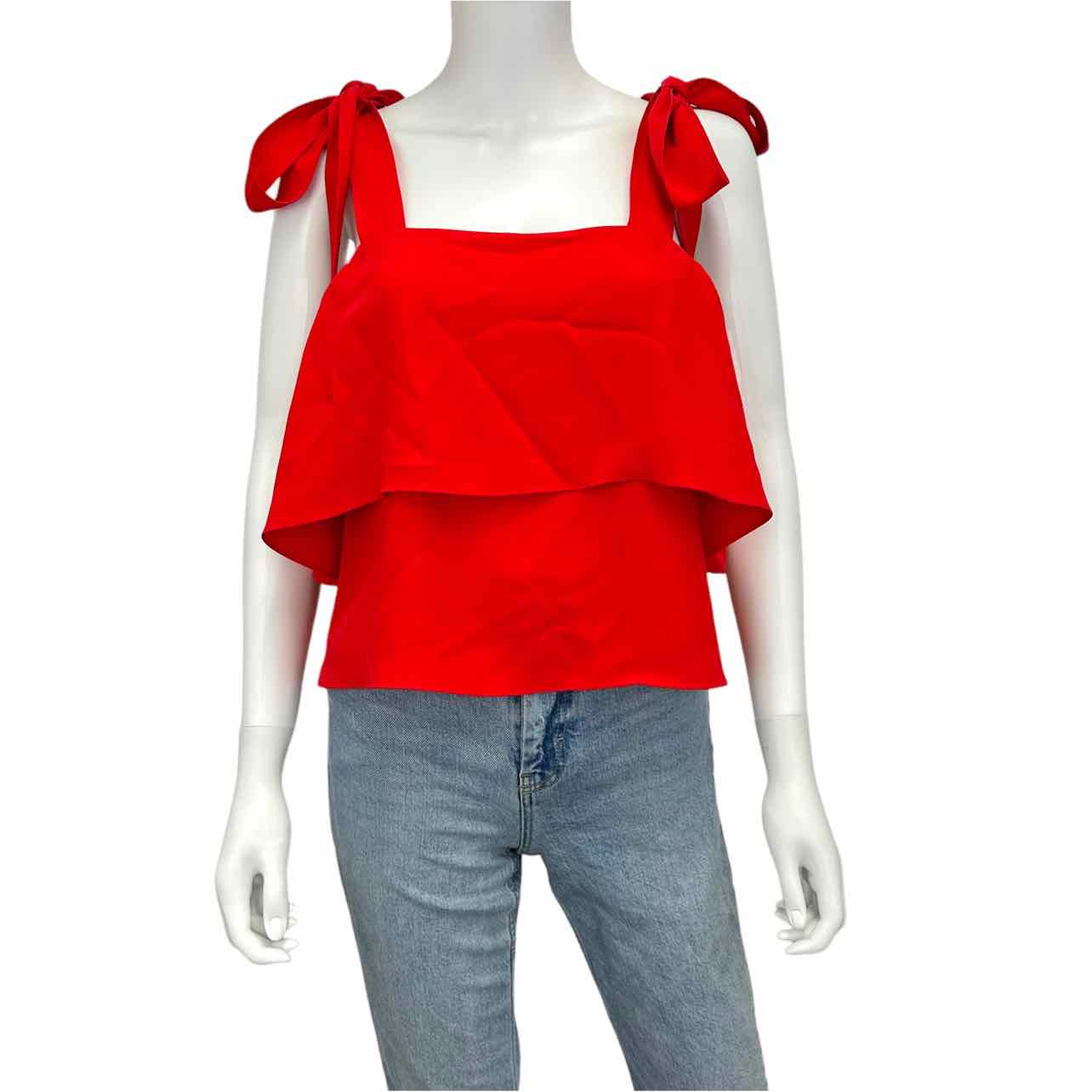 AMANDA UPRICHARD Red Ruffle Tie Closure Tank Size S