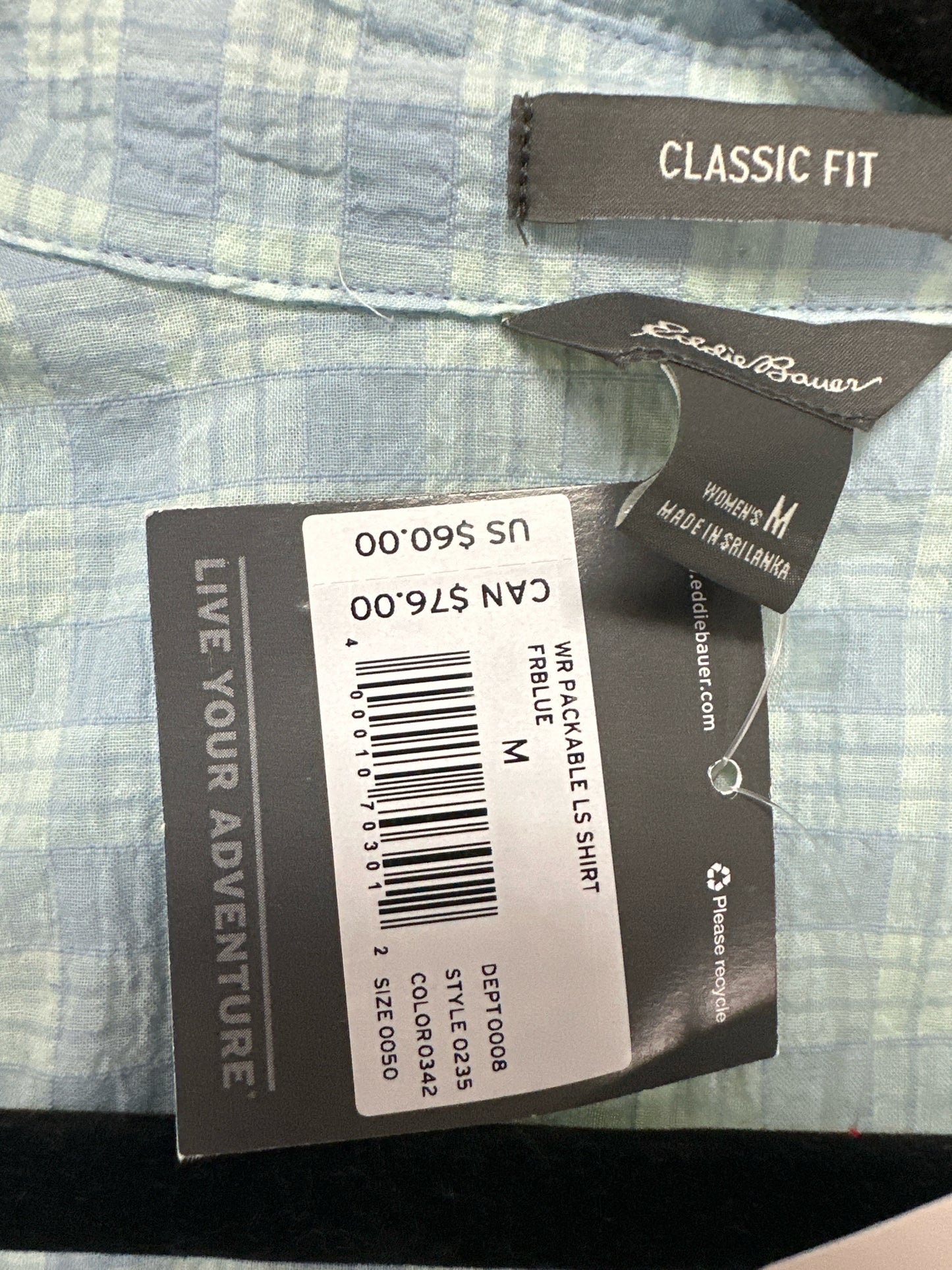 Eddie Bauer NWT Teal Plaid Button-Down Shirt Size M