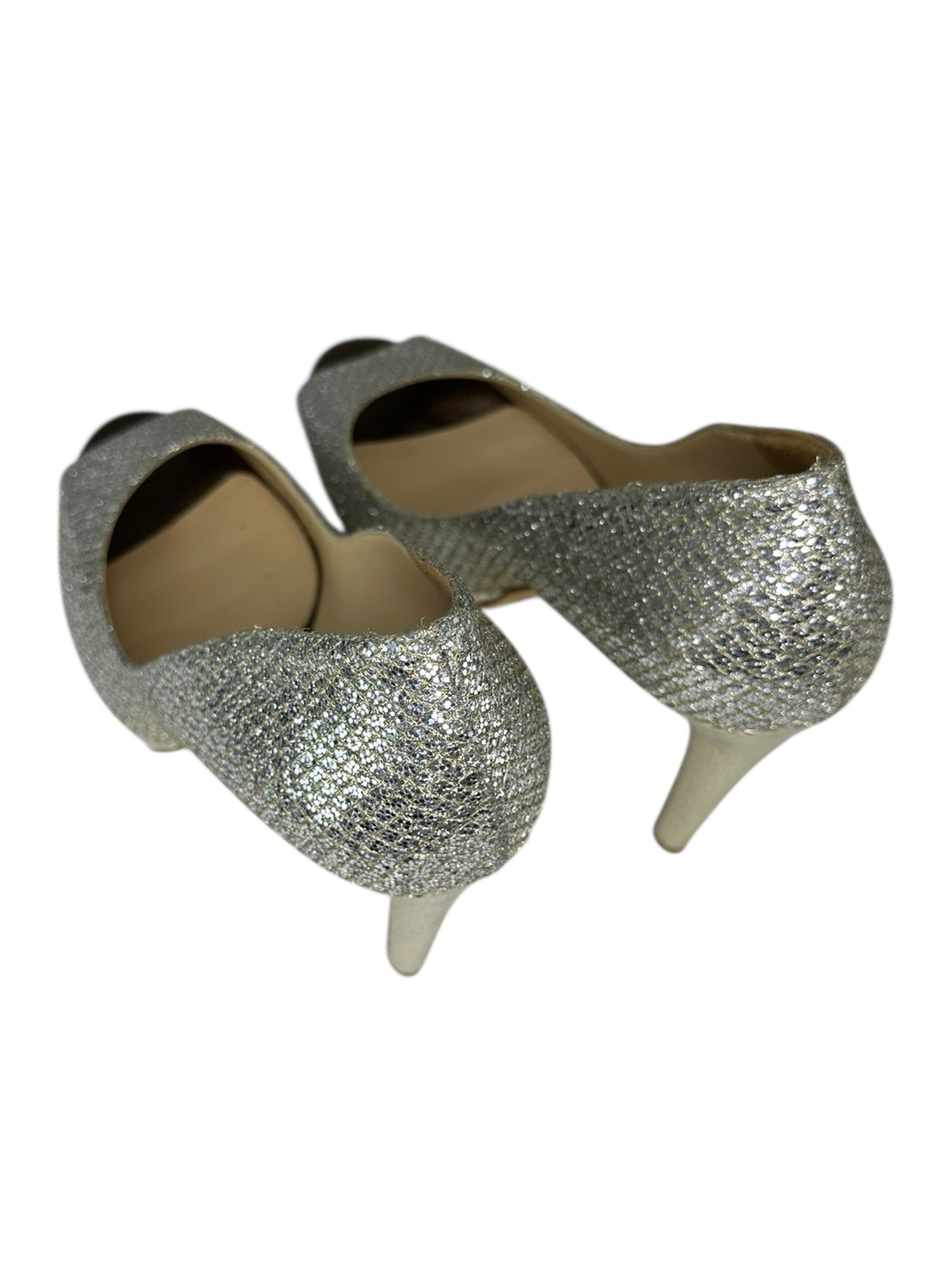 JIMMY CHOO Luna Champagne Glitter Peeptoe Pumps Size 38.5