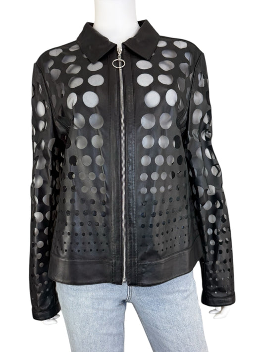 ESCADA SPORT Black Lamb Leather Polka Dot Jacket Size XL