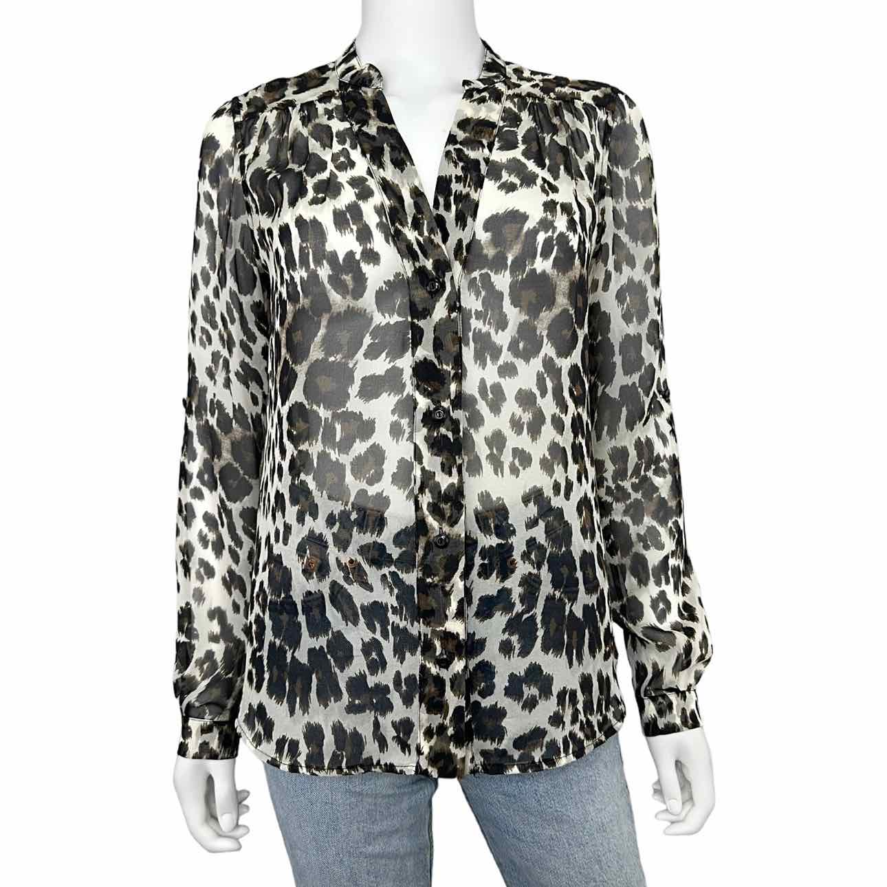 Diane von Furstenberg Brown Silk Leopard Print Button-down Size 2