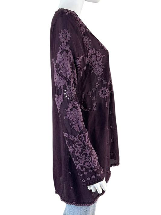 Johnny Was Purple Embroidered Tunic Top Size XS