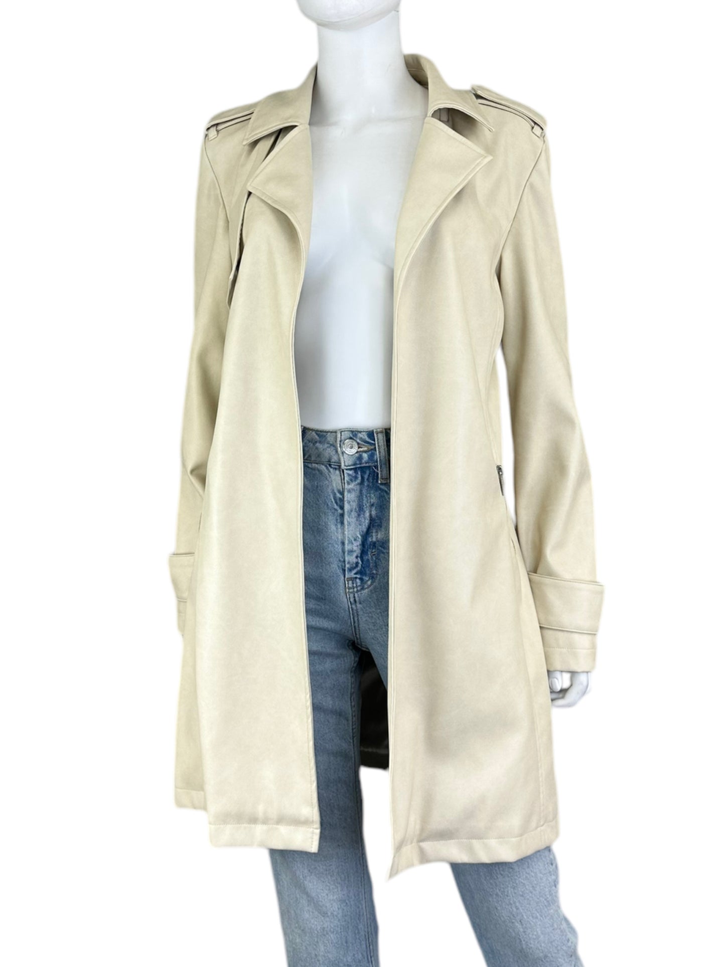 BAGATELLE Cream Vegan Leather Trench Coat Size S