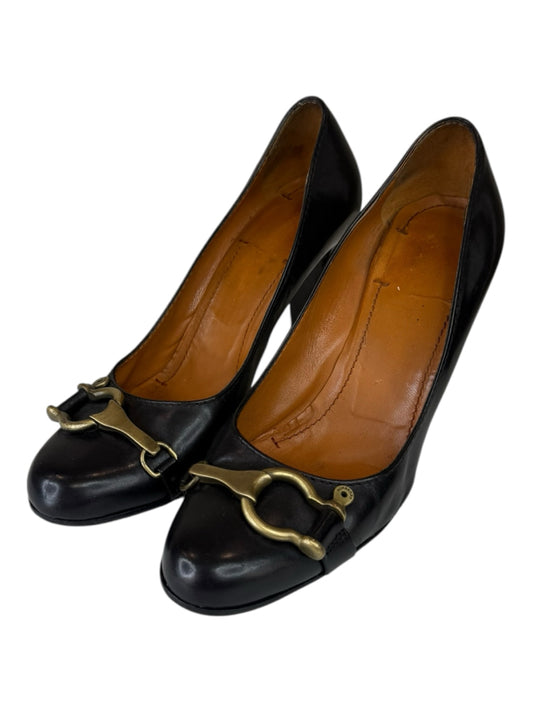 BURBERRY Black Leather Horsebit Pumps Size 38.5
