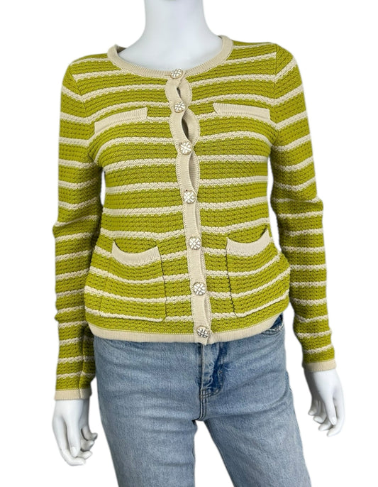 heartloom NWT Green Striped Sweater Cardigan Size XS