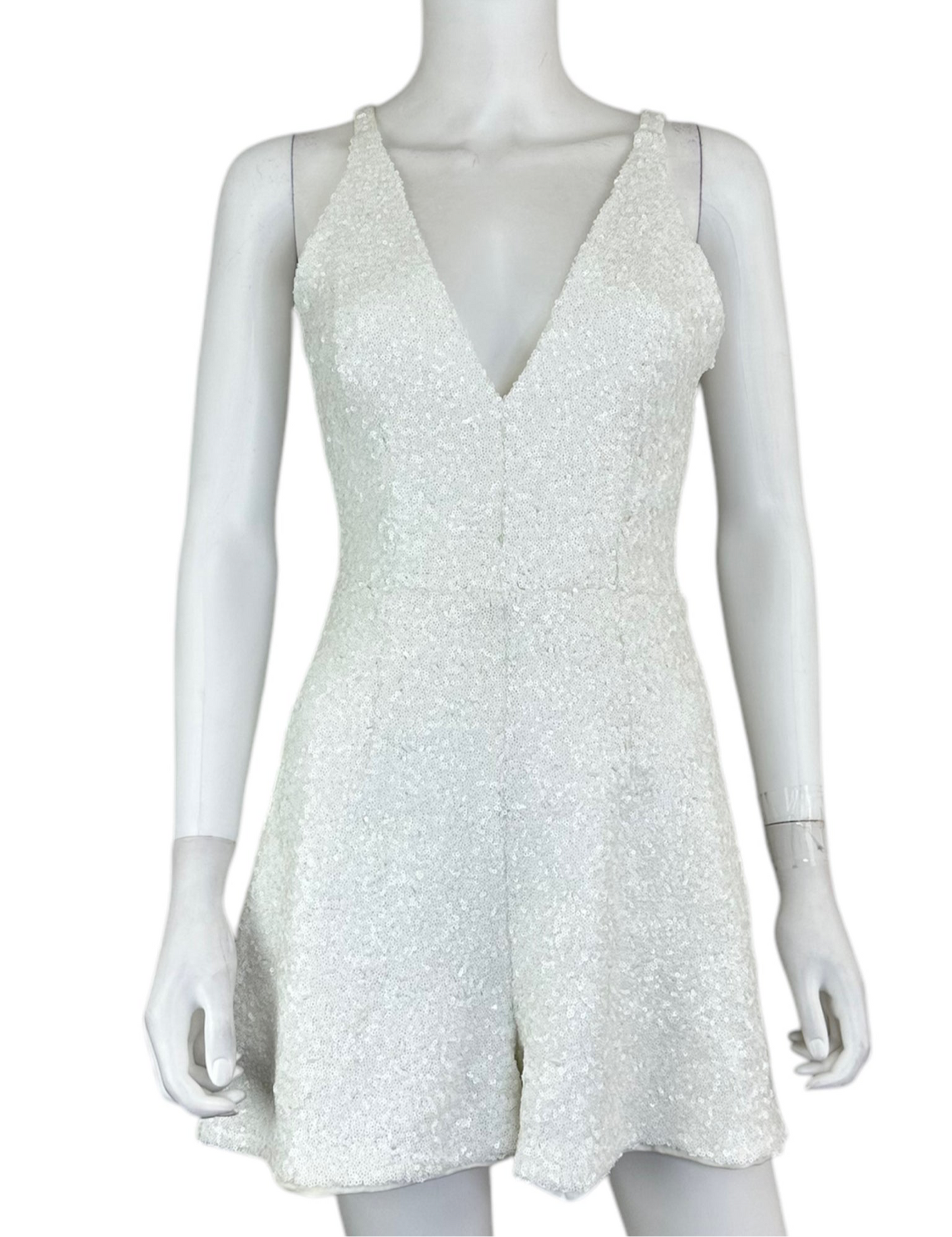 DRESS THE POPULATION White Sequined Romper Size M