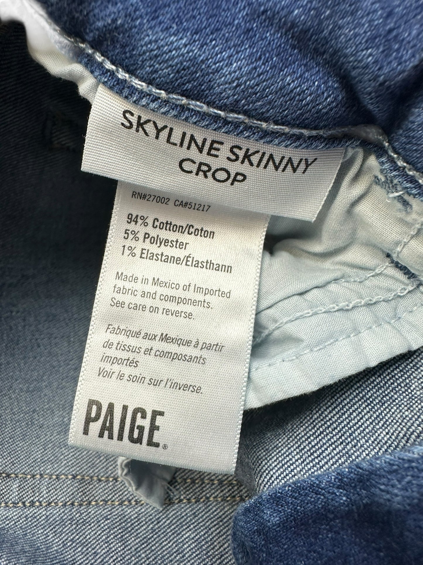PAIGE Blue Skyline Skinny Crop Jeans Size 27