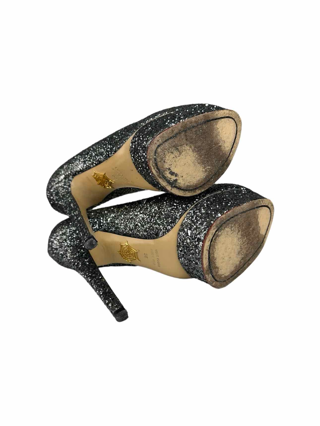 CHARLOTTE OLYMPIA Gray Glitter DOLLY Platform Pumps Size 38