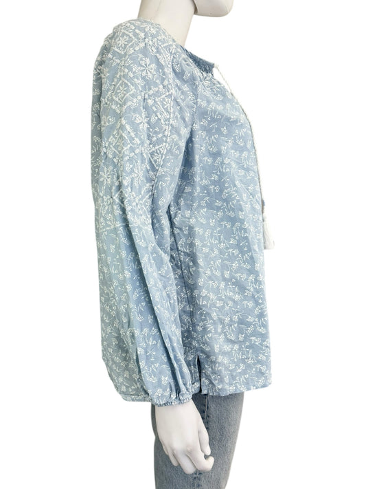 Joie Blue Embroidered Linen Blouse Size M