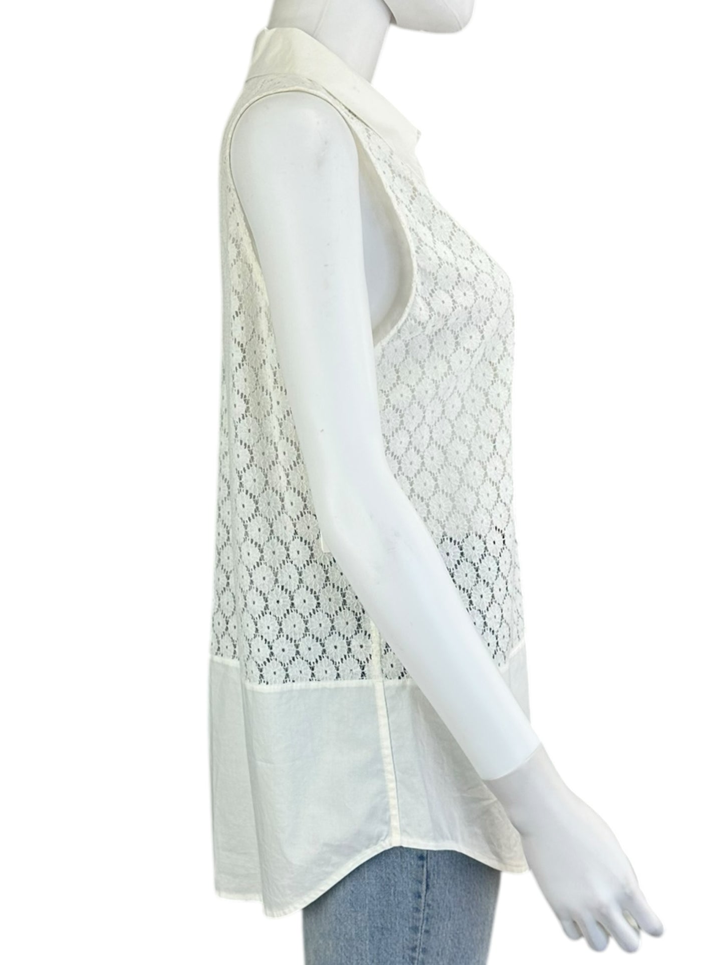 EQUIPMENT White Lace Button Down Tank Size M