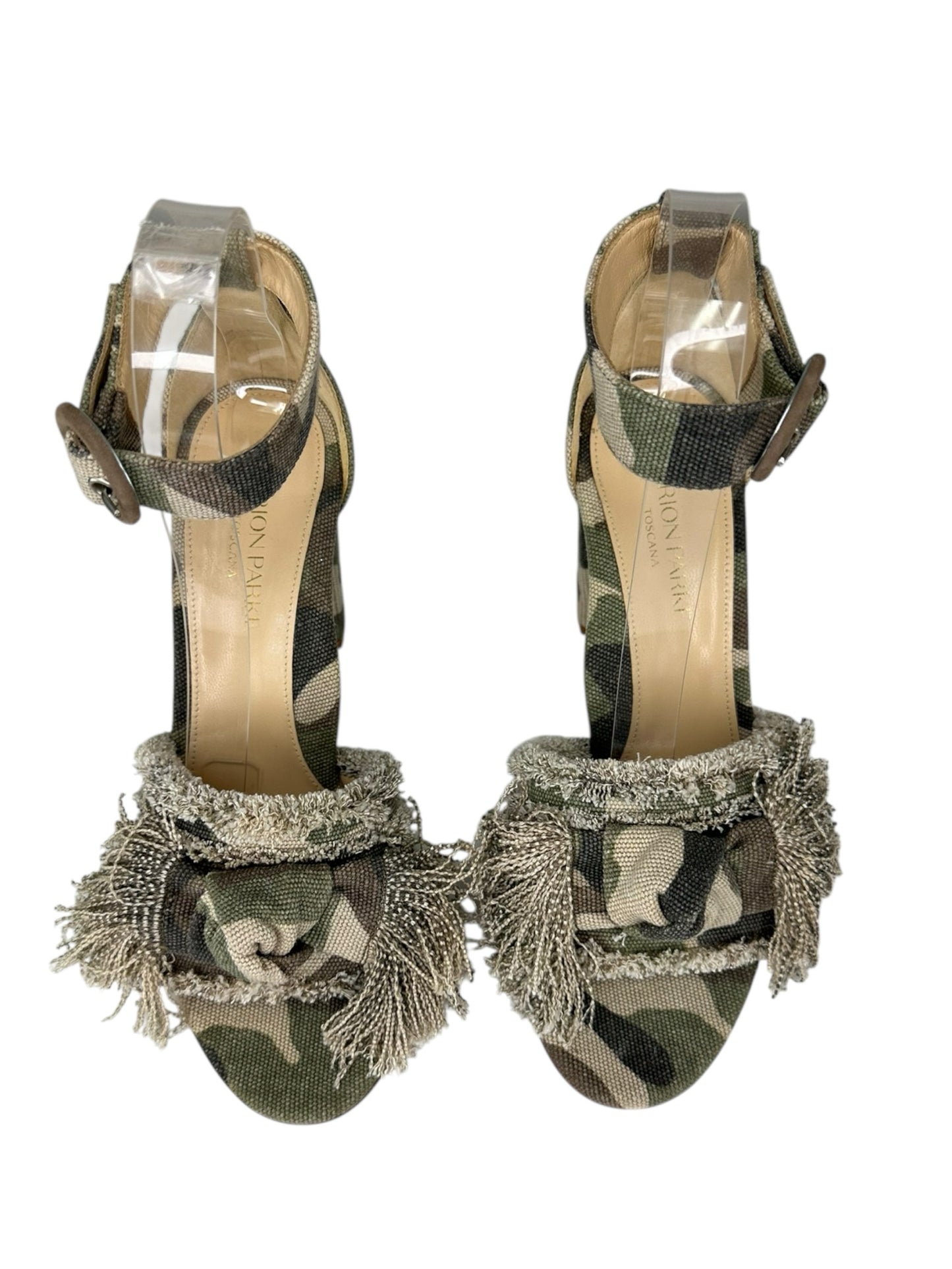 MARION PARKE Green Camouflage Print Sandals Size 37