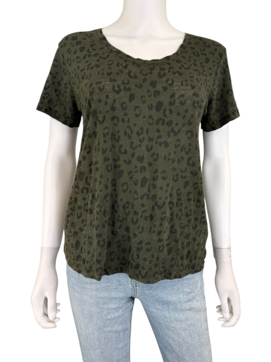Rails Green Linen Leopard Print Knit Top Size M