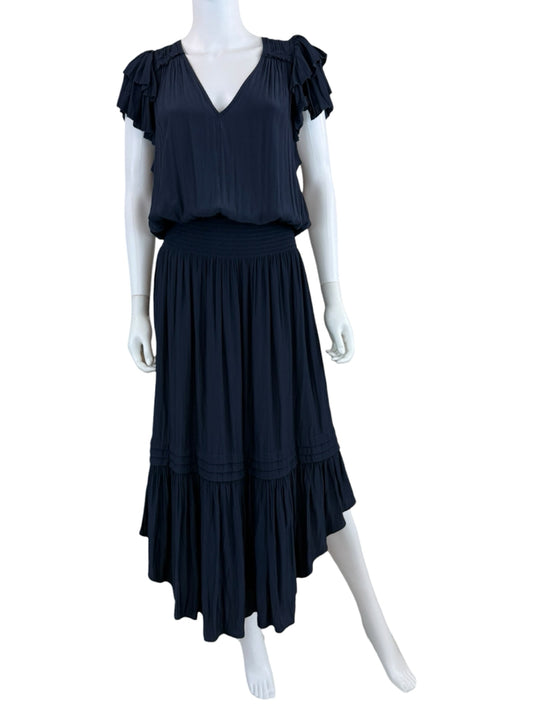 RAMY BROOK Navy Ruffle Maxi Dress Size L