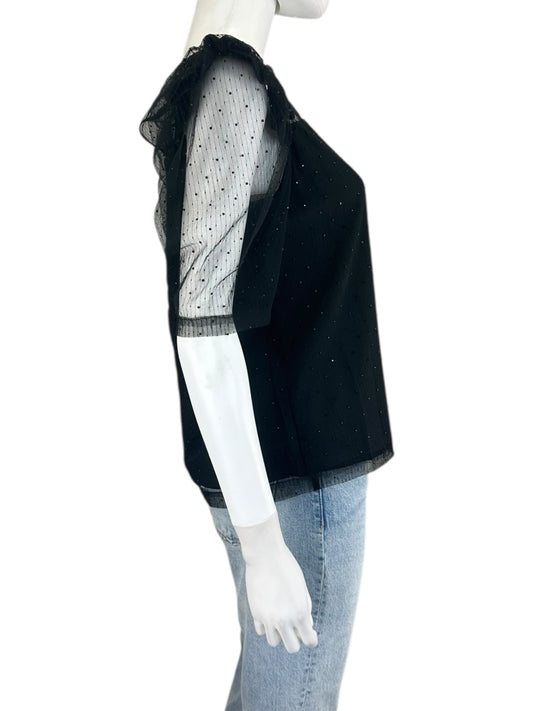 DKNY Black Mesh Popover Top Size M