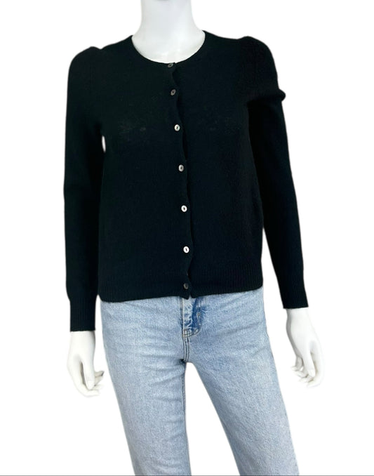 WHITE + WARREN Black 100% Cashmere Sweater Cardigan Size S