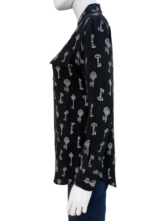 EQUIPMENT Black 100% Silk Key Print Button-Down Shirt Size XS