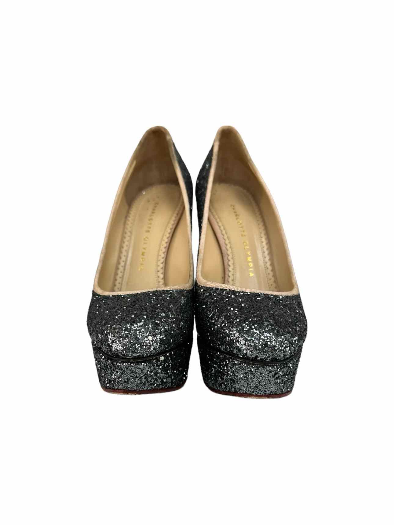 CHARLOTTE OLYMPIA Gray Glitter DOLLY Platform Pumps Size 38