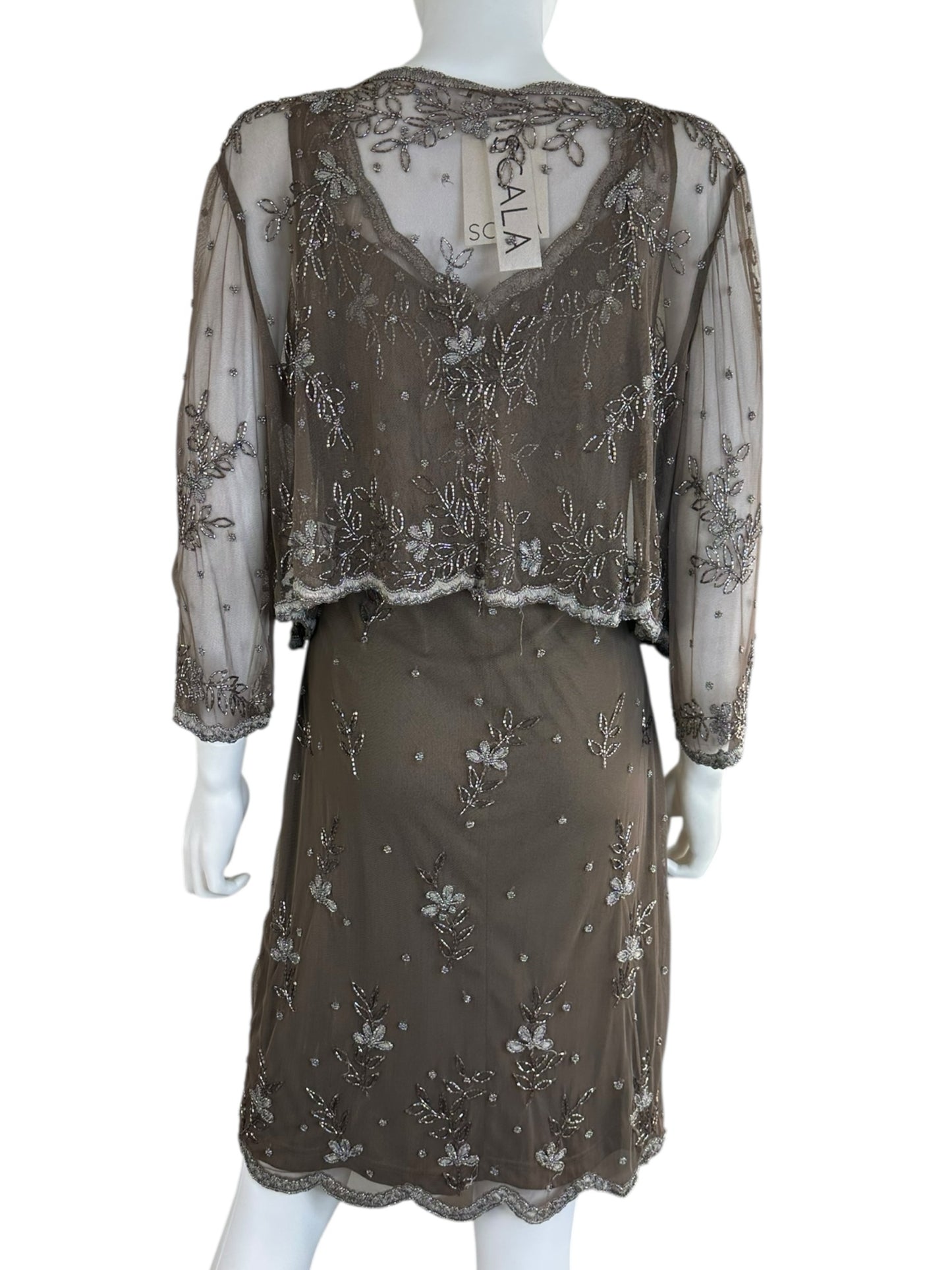 SCALA NWT Brown Beaded Formal Dress and Cardigan Set Size 12