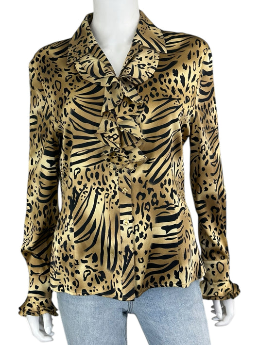 St. John Silk Animal Print Button Down Size S