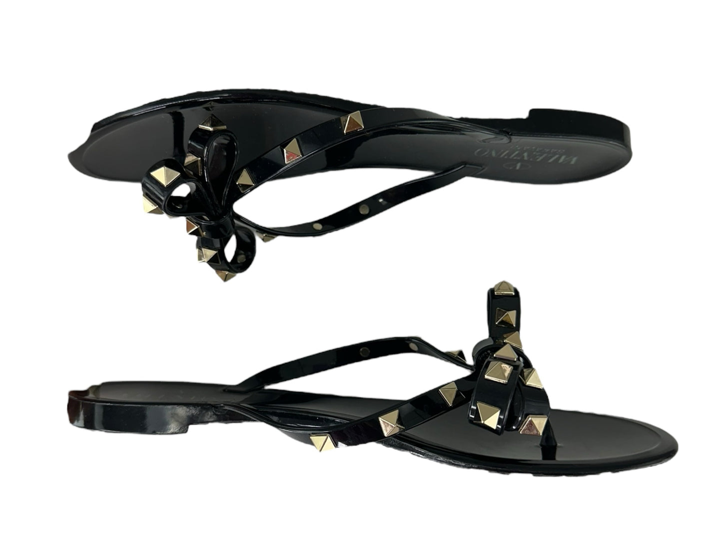 VALENTINO Black Rockstud Rubber Slipper Size 38