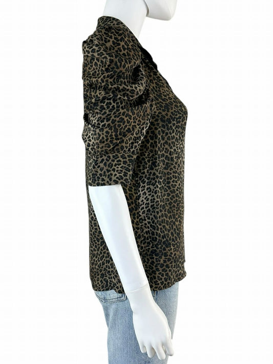 FRAME 100% Silk Brown Leopard Print Top Size XS