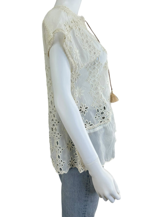 Johnny Was Ivory Floral Eyelet Top Size S