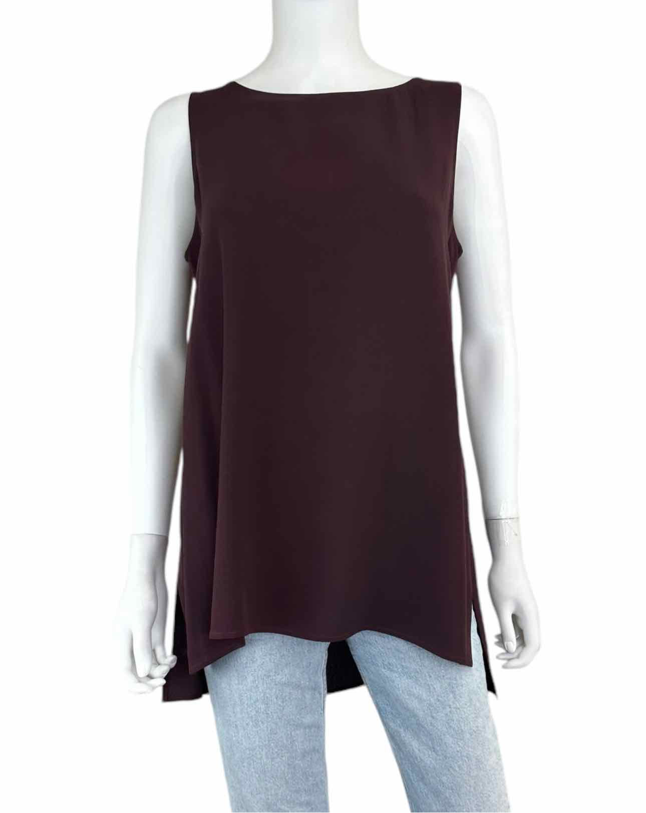 EILEEN FISHER 100% Silk Eggplant Shell Size S