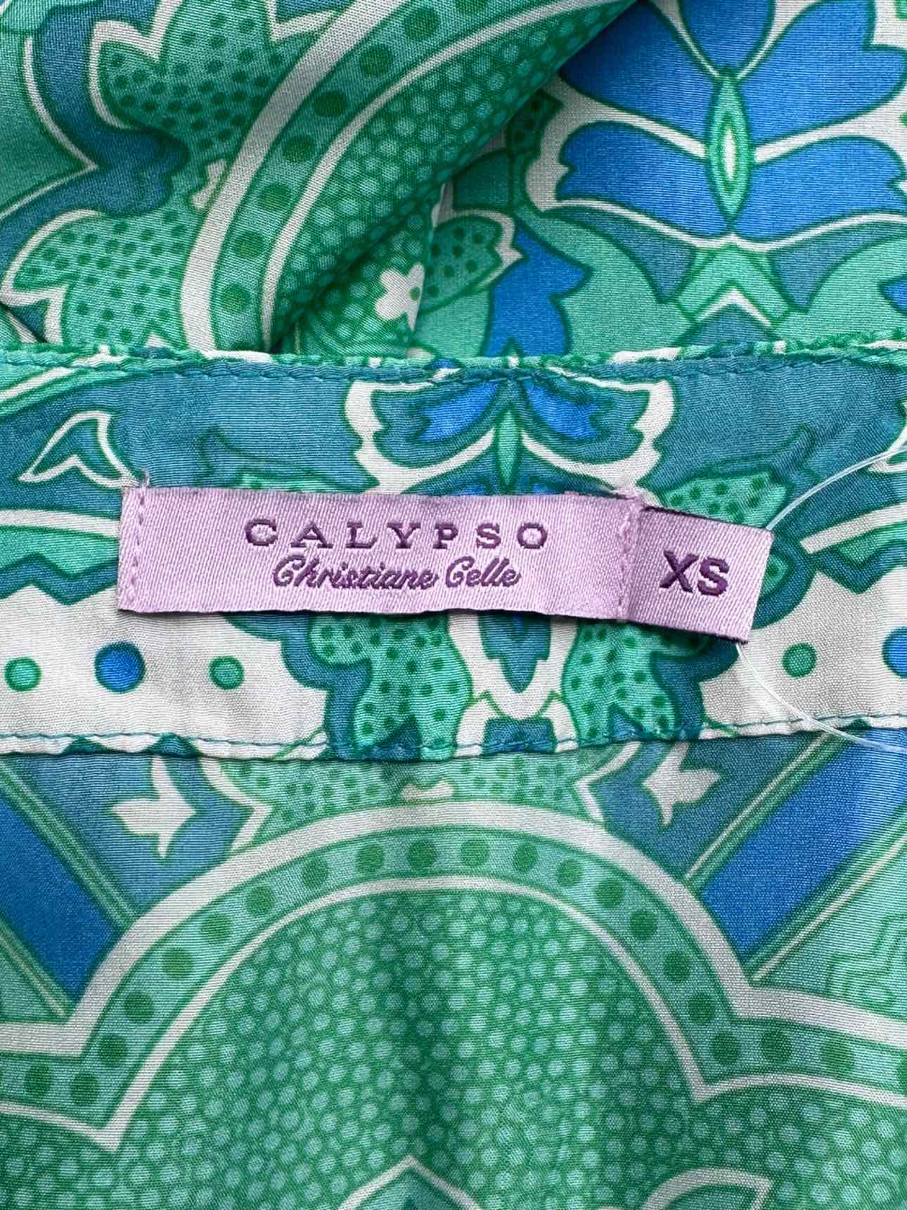 CALYPSO Green Paisly Silk Print Blouse Size XS