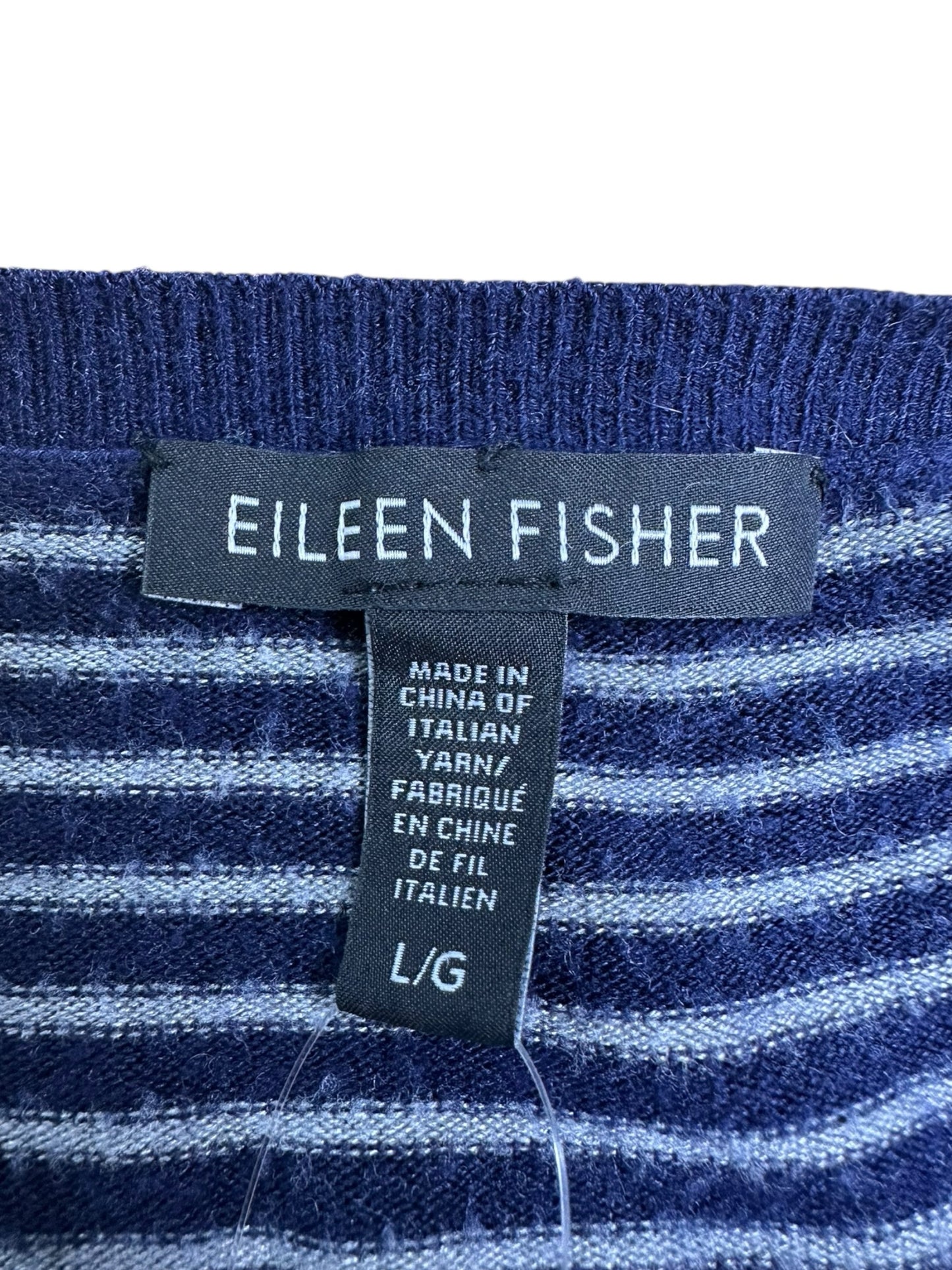 EILEEN FISHER Navy Striped Sweater Size L