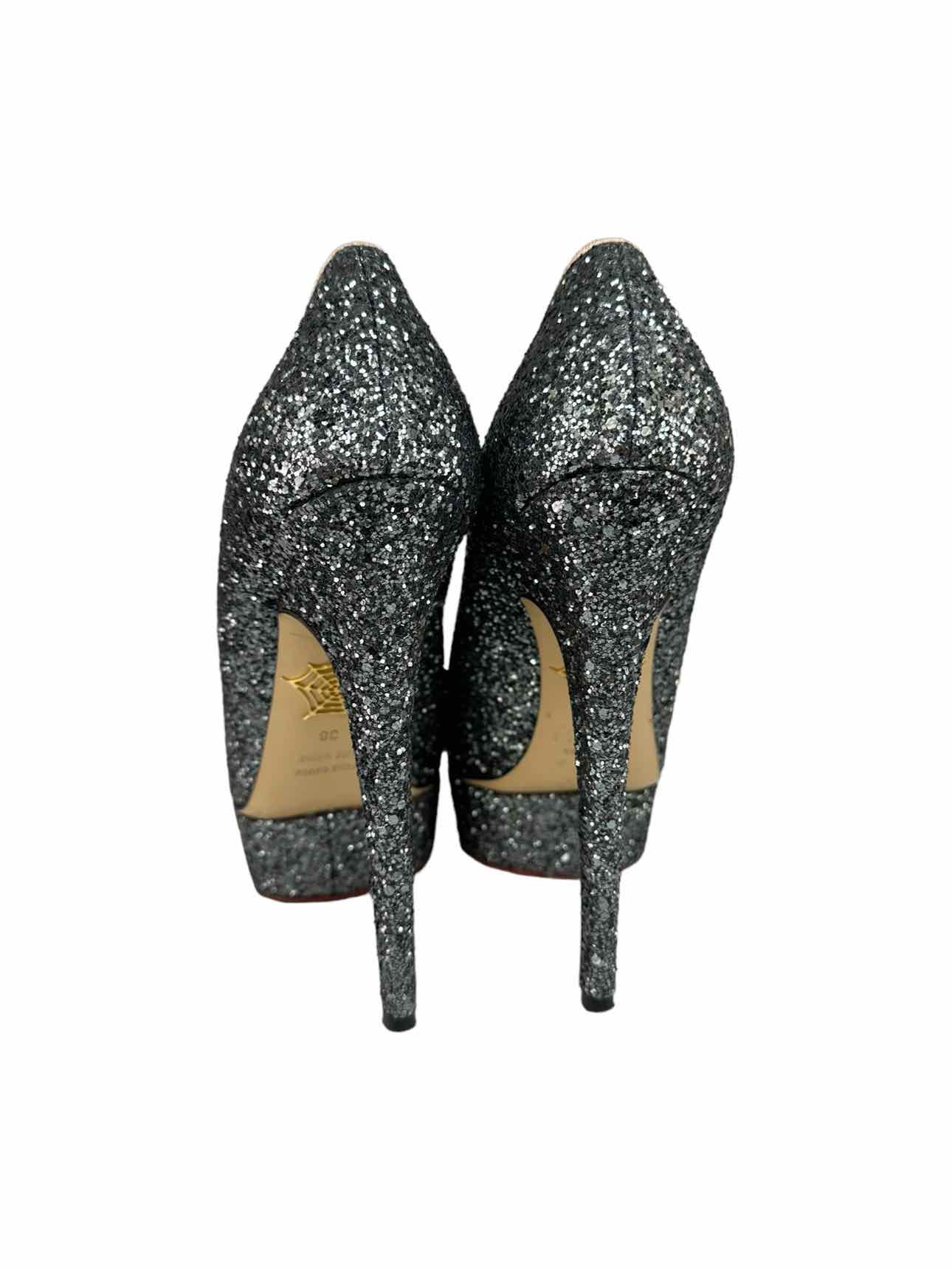 CHARLOTTE OLYMPIA Gray Glitter DOLLY Platform Pumps Size 38