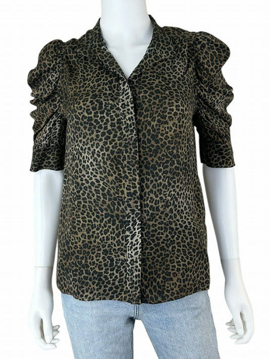 FRAME 100% Silk Brown Leopard Print Top Size XS