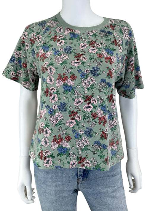 Eva Franco Green Floral Print Knit Top Size S
