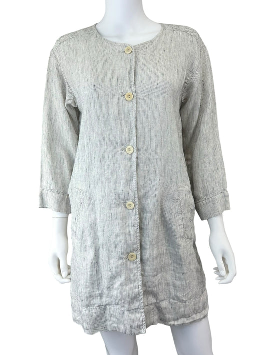 EILEEN FISHER White Striped 100% Organic Linen Dress Size S