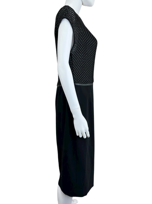 ESCADA Black Virgin Wool Leather Dress Size 42