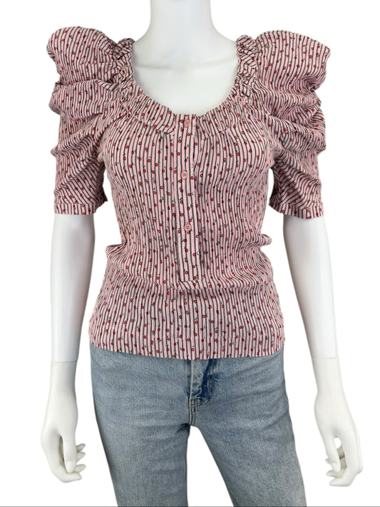 The Shirt by Rochelle Behrens Pink Striped Floral Top Size XS