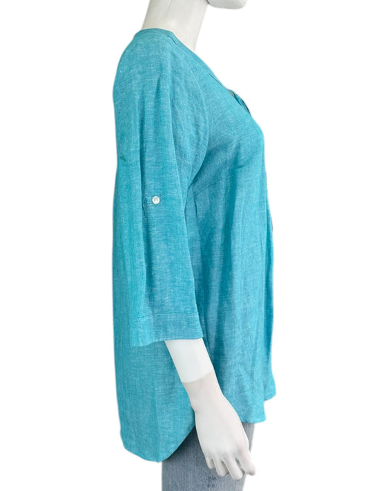 sharon young Aqua Linen Blouse Size M