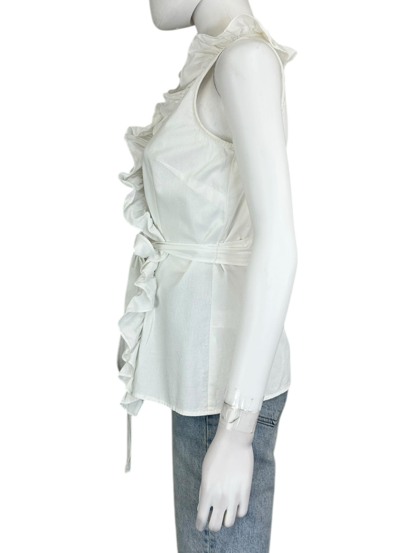 milly White Wrap Ruffle Blouse Size 2