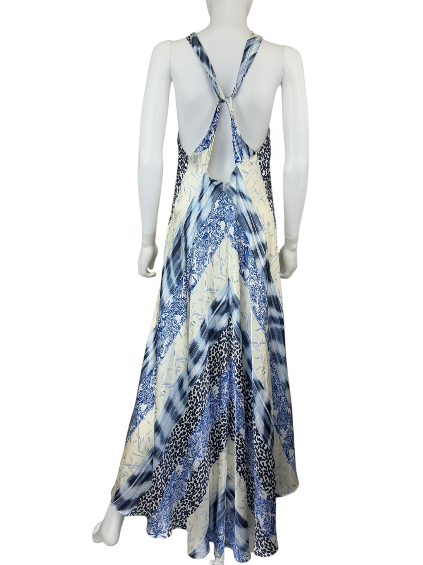 BANANA REPUBLIC NWT Blue Silk Belay Maxi Halter Dress Size M