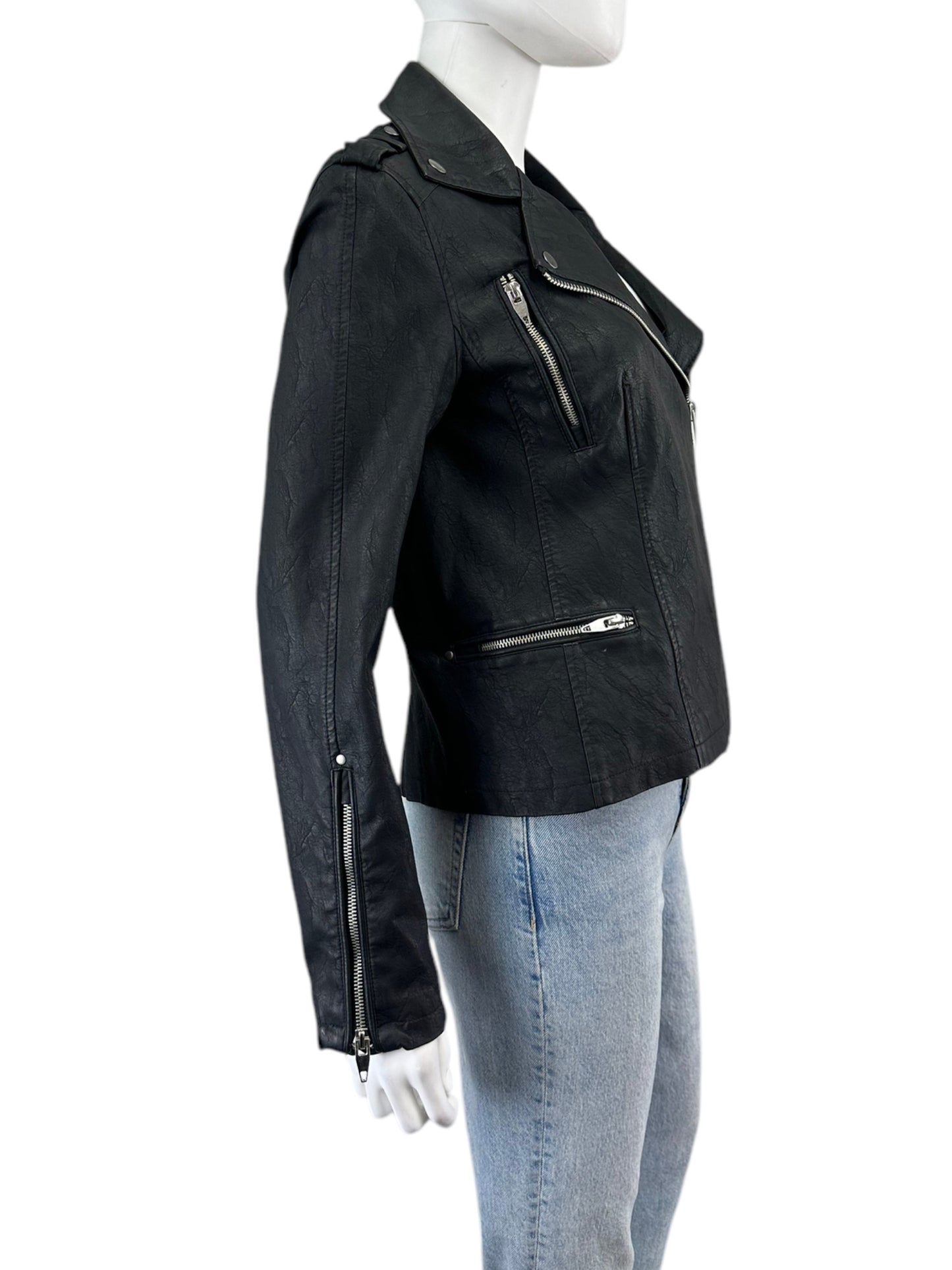 KUT from the Kloth Black Faux Leather Moto Jacket Size S