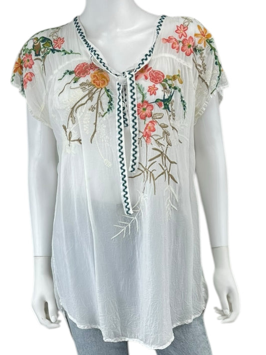 Johnny Was White Embroidered Tunic Top Size S