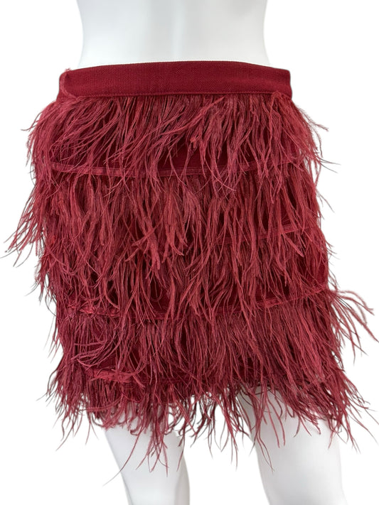 GIANNI BINI Dark Red Feather Mini Skirt Size S