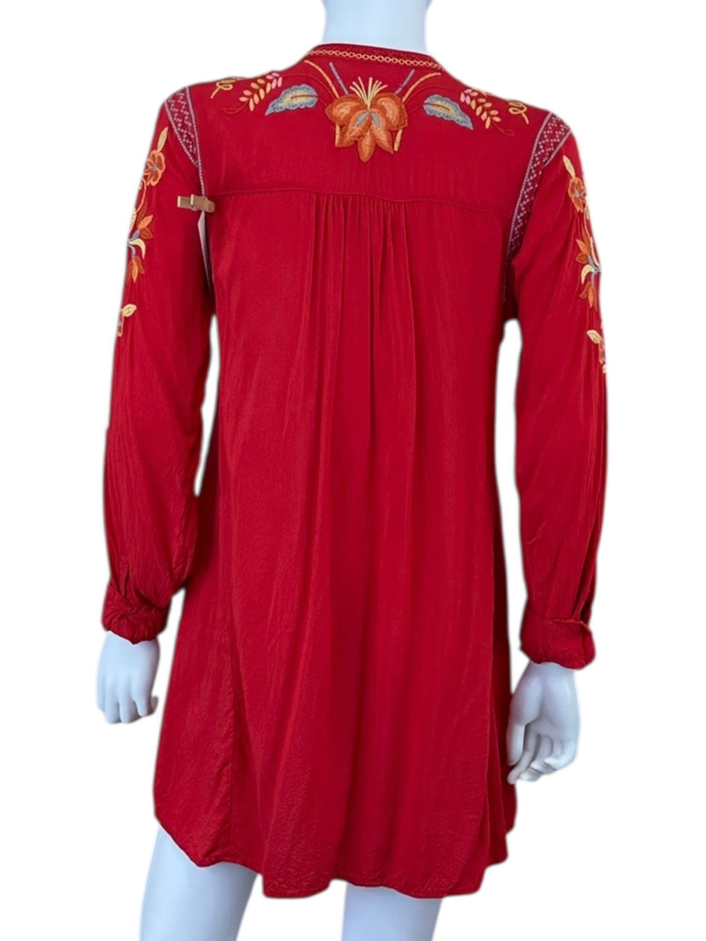 Johnny Was BIYA Red Embroidered Mini Dress Size XS