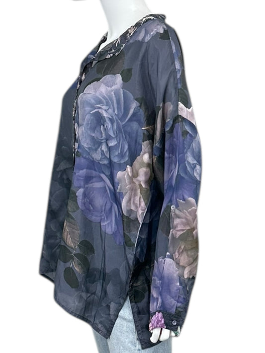 Johnny Was NWT 100% Silk Print Button-Down Shirt Size L