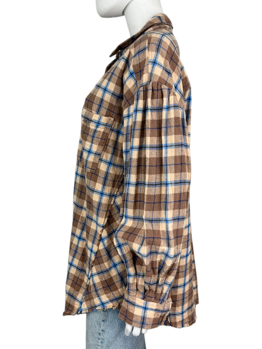 Free People Brown Plaid Flannel Button-down Size M