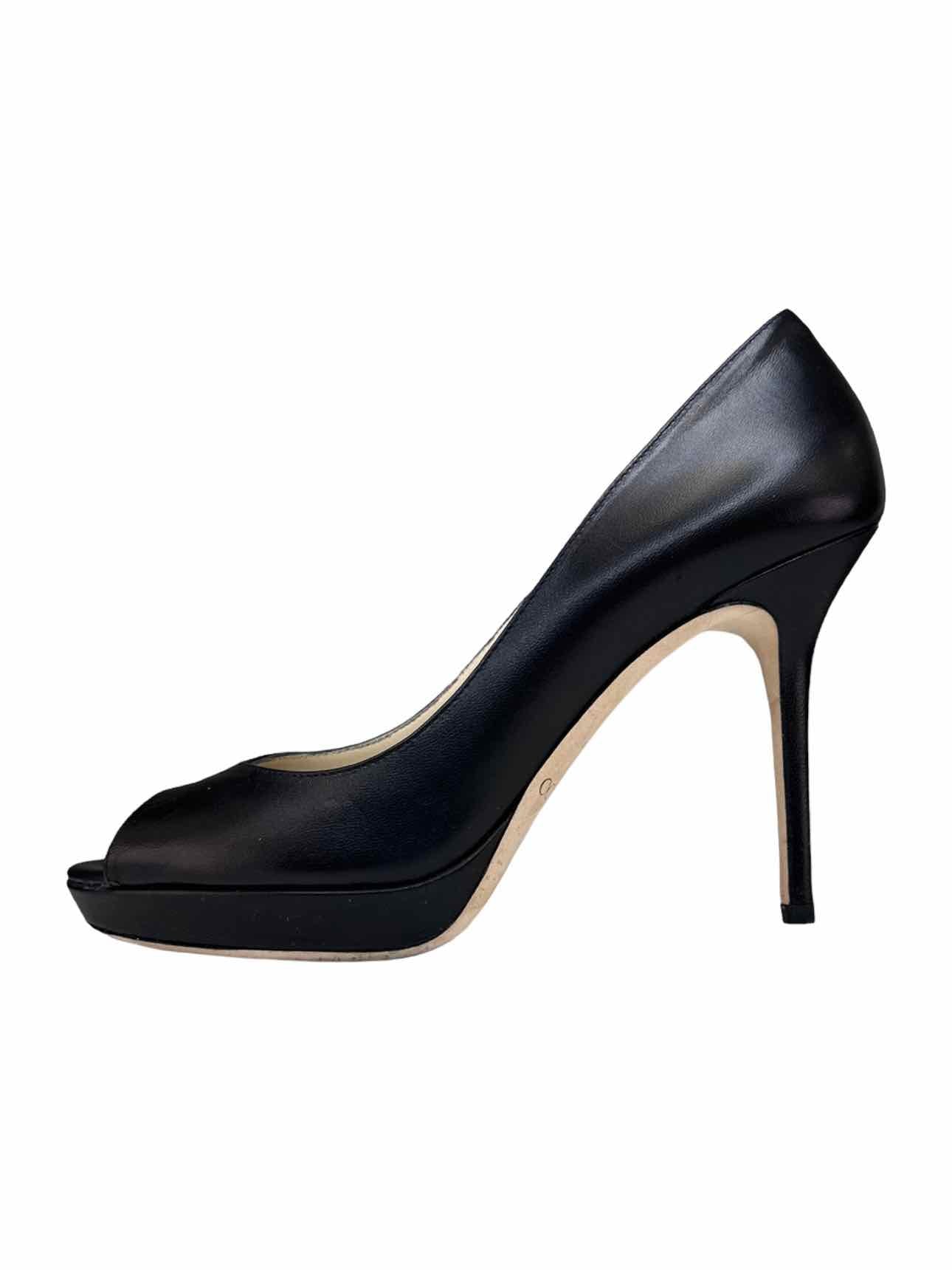 JIMMY CHOO Black Leather DAHLIA Platform Pumps Size 38
