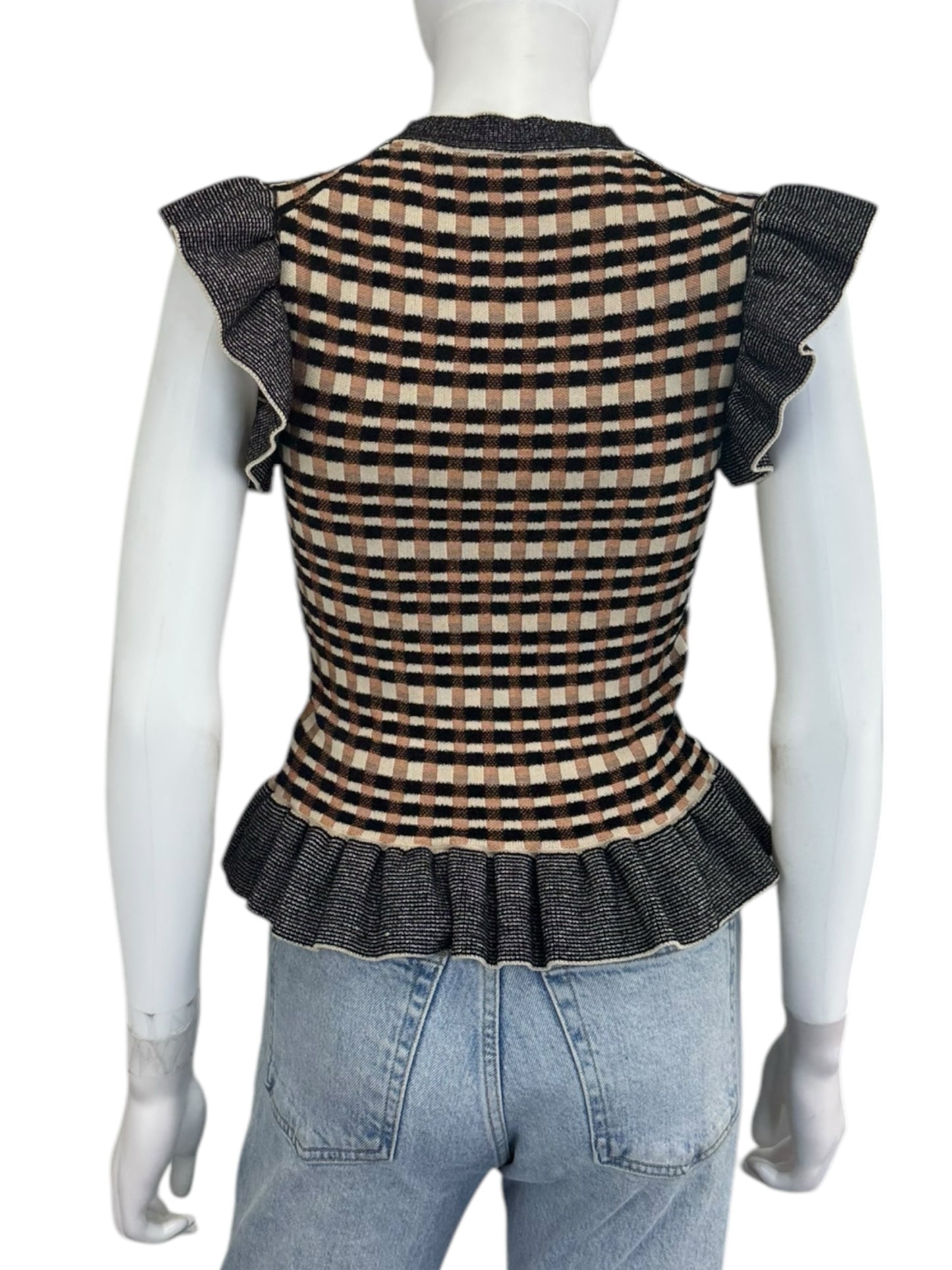 ULLA JOHNSON Brown Plaid Sweater Top Size S