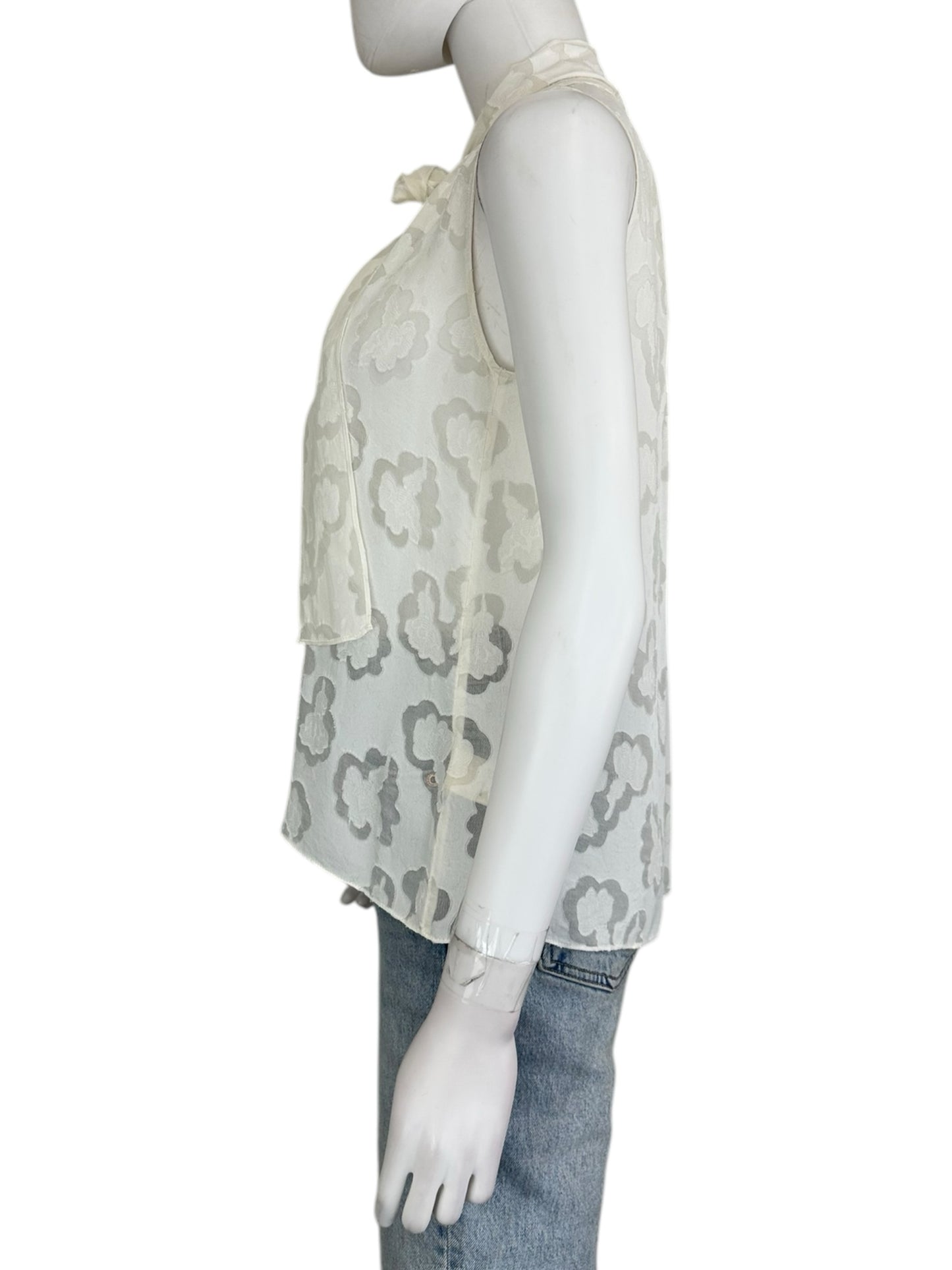 REBECCA TAYLOR Cream Floral Silk Blend Sheer Blouse Size 4